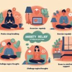 "Create a blog post on 'Anxiety Relief: 6 Strategies to Help You Cope'. The post should be 1000 words long and provide practical, accessible strategies to manage anxiety. Focus on these six strategies: 1) Practice deep breathing, 2) Exercise regularly, 3) Establish a relaxing routine, 4) Challenge negative thoughts, 5) Engage in mindfulness and meditation, and 6) Seek professional support. Each strategy should include clear steps for implementation and an explanation of how it helps reduce anxiety. The tone should be supportive and informative, with a focus on providing helpful tips that readers can easily apply in their daily lives. Ensure the blog is SEO-friendly with relevant keywords such as 'anxiety relief', 'coping with anxiety', and 'mental health'." This prompt should guide you in creating a comprehensive and SEO-optimized blog post.