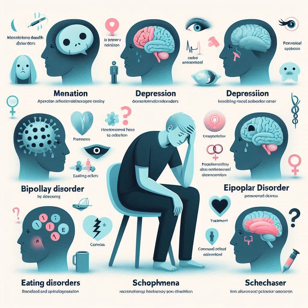 Mental health disorders affect millions worldwide, yet many people don’t fully understand what they entail. In this post, we explore common mental health conditions such as anxiety disorders, depression, bipolar disorder, eating disorders, and schizophrenia. Learn about their symptoms, causes, and treatment options to help raise awareness and encourage early intervention. Understanding these disorders is crucial to fostering a supportive environment and promoting mental health for all.